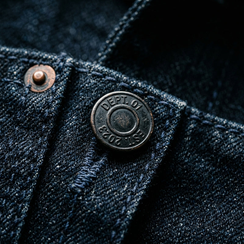 Macro detail of heavy stitching and metal hardware - STORY